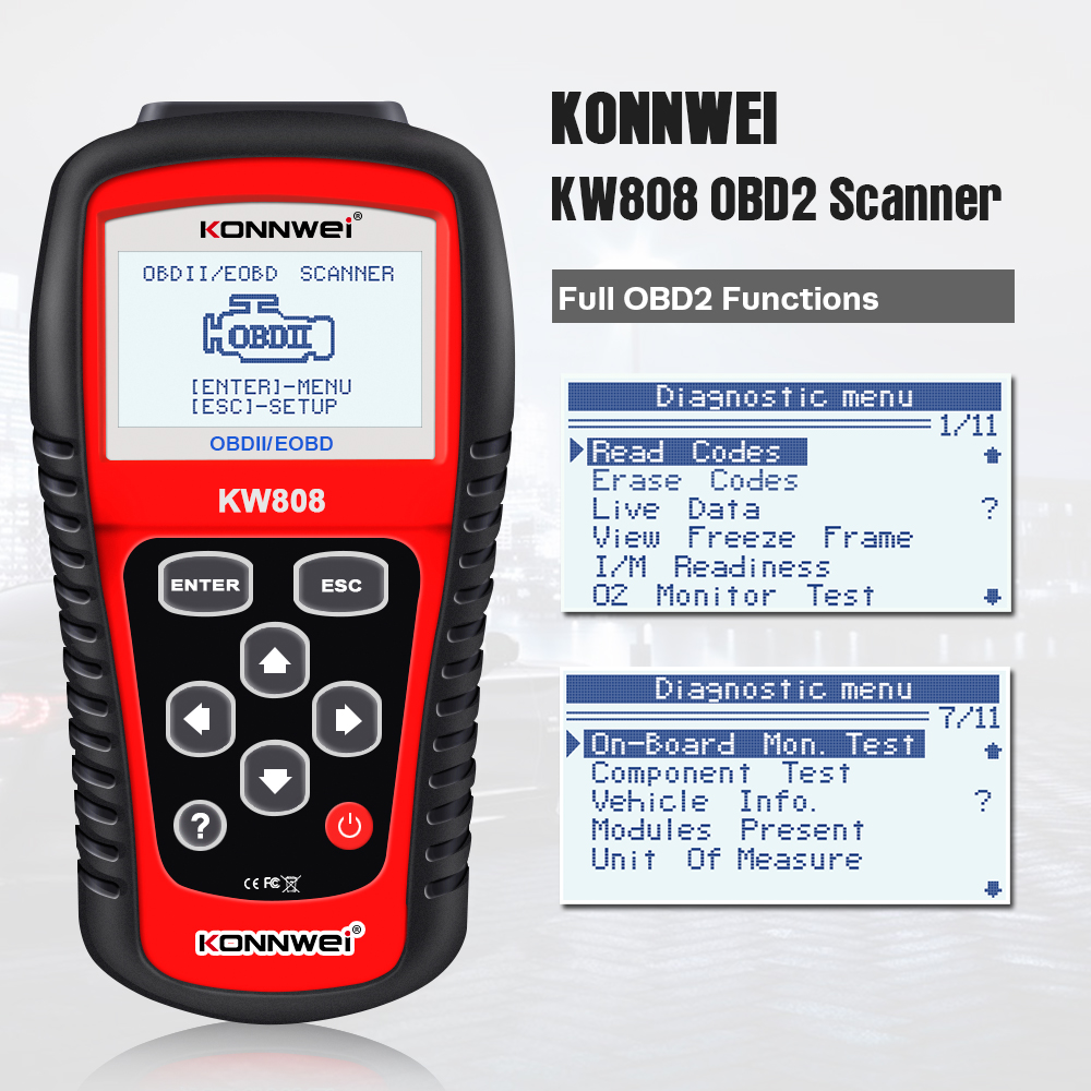 KONNWEI KW808 Universal OBD2 Scanner EOBD OBD Professional Car Auto Diagnostic Tool Read Clear Fault Codes Supports CAN J1850 f074d