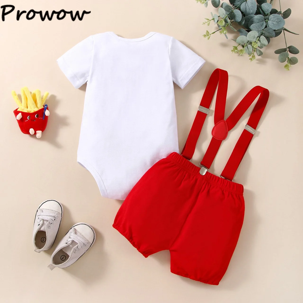 Prowow Half Birthday Clothes Baby 2025 Boys Set Letter Romper+Red Overalls Pants new 6 Months Birthday Cake Smash Outfits For Boy