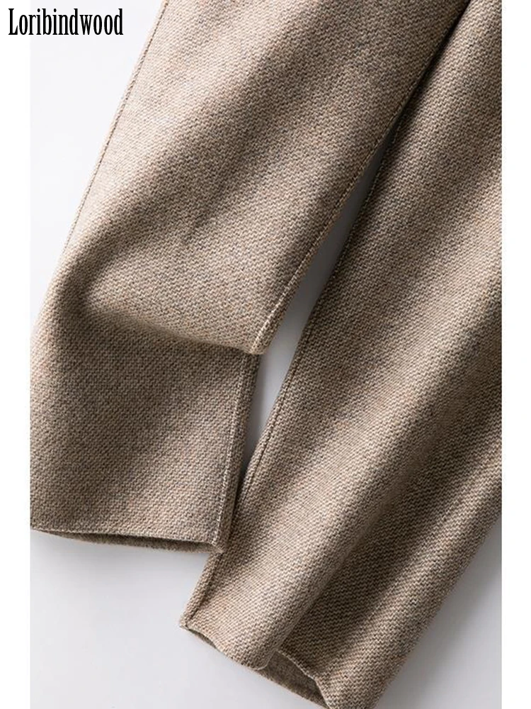 Loribindwood Woolen Pipe Pants Women 2023 Autumn and Winter 2025 Loose Straight High Waist Tweed Casual Nine Points new Radish Trousers