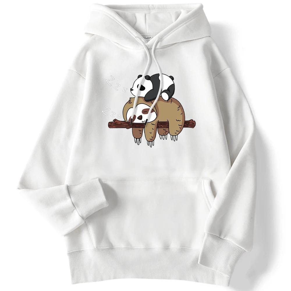 Winter Women Hoodie Panda Lying On A Sloth Kawaii Print Pullover Pocket Drop Sleeves Hoody Loose Warm Tops Funny Female Clothes