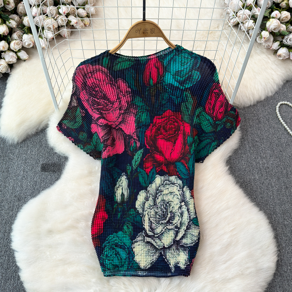 Two Piece Dress 2025 Summer Runway Women's Turtleneck Vintage Print Stretched Tops High Waist A-E Long Skirt Suit Female Outfits