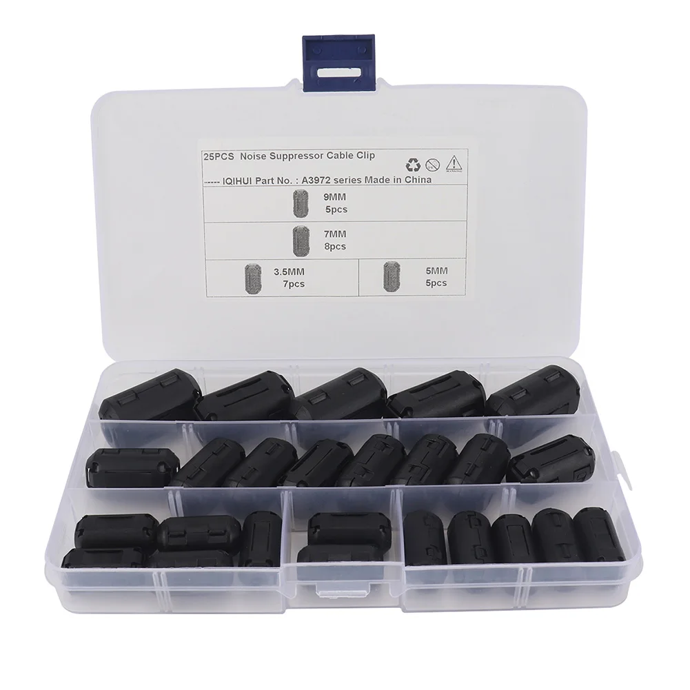 25/22pcs Ferrite 2025 Core Ring Clamp Kit 3.5mm/5mm/7mm/9mm Clip On Cable Connector Noise new Filters Suppressor for USB Car Radio Video