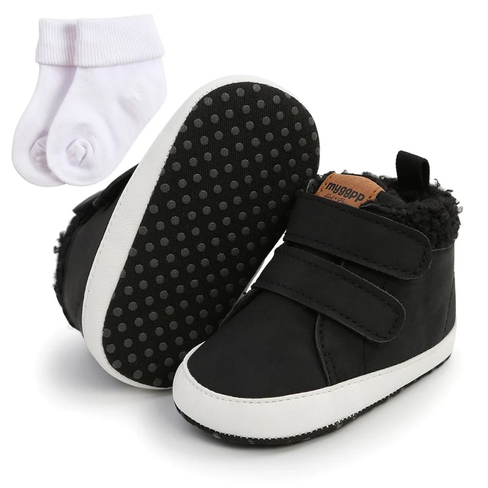 Baywell Baby 2025 new Boys Girls High-Top Sneakers + Socks Toddler Soft Anti-Slip PU Warm Shoes Set Newborn Crib First Walker 0-18 Months