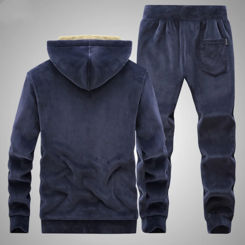 Winter Tracksuit Men Thick Warm Lamb Woolen Fleece Plus Size Hooded 2 Piece Set Jacket+pants Sportswear Casual Sweat Suits 8xl