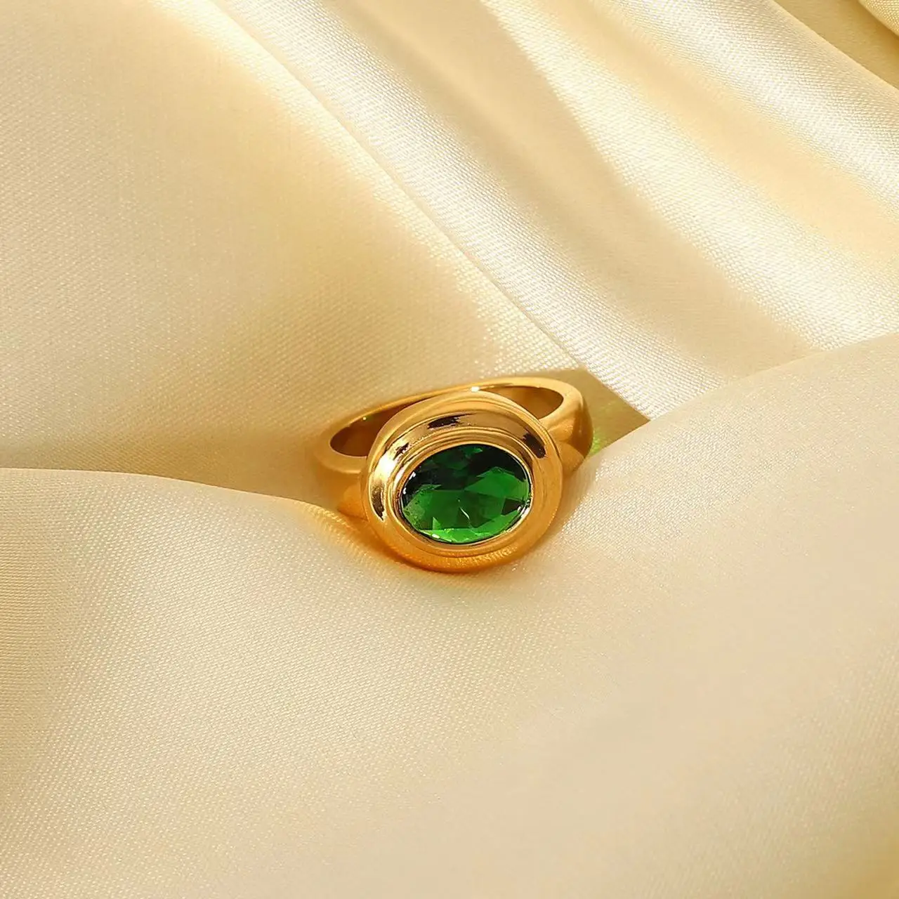 Emerald Ring for Woman Zirconia Signet Gemstone Green Stone Vintage Square Gift Gold Color Rings Jewelry Wholesale Dropshipping