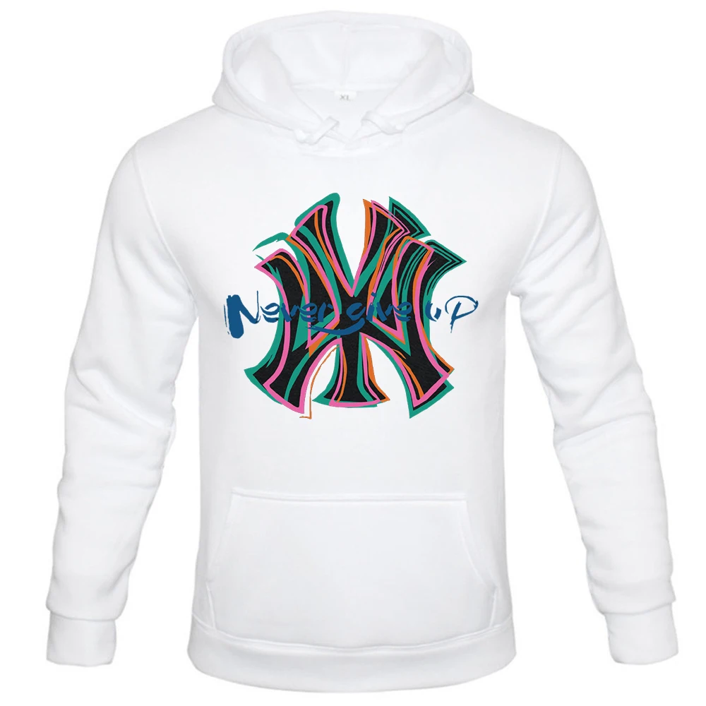'Never give up' letter print new 2023 men's casual loose hoodie pocket new drawstring 2025 hoodie men's fleece hoodie pullover