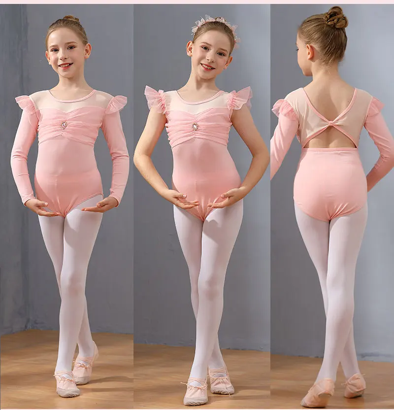 Kid Dance Clothing Girls' Flying Sleeve Practice Leotards Student Stage Performance Clothes Ballet Dance Gymnastics Skating Wear