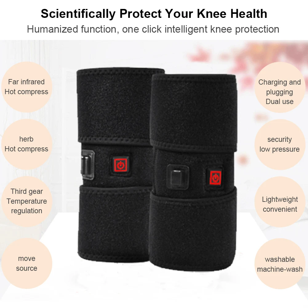 Electric Leg Heating Knee Pad 5V USB/Type-C Charging Heated Knee Brace 3 Heat Levels Knee Heating Pad for Knee Joint Pain Relief