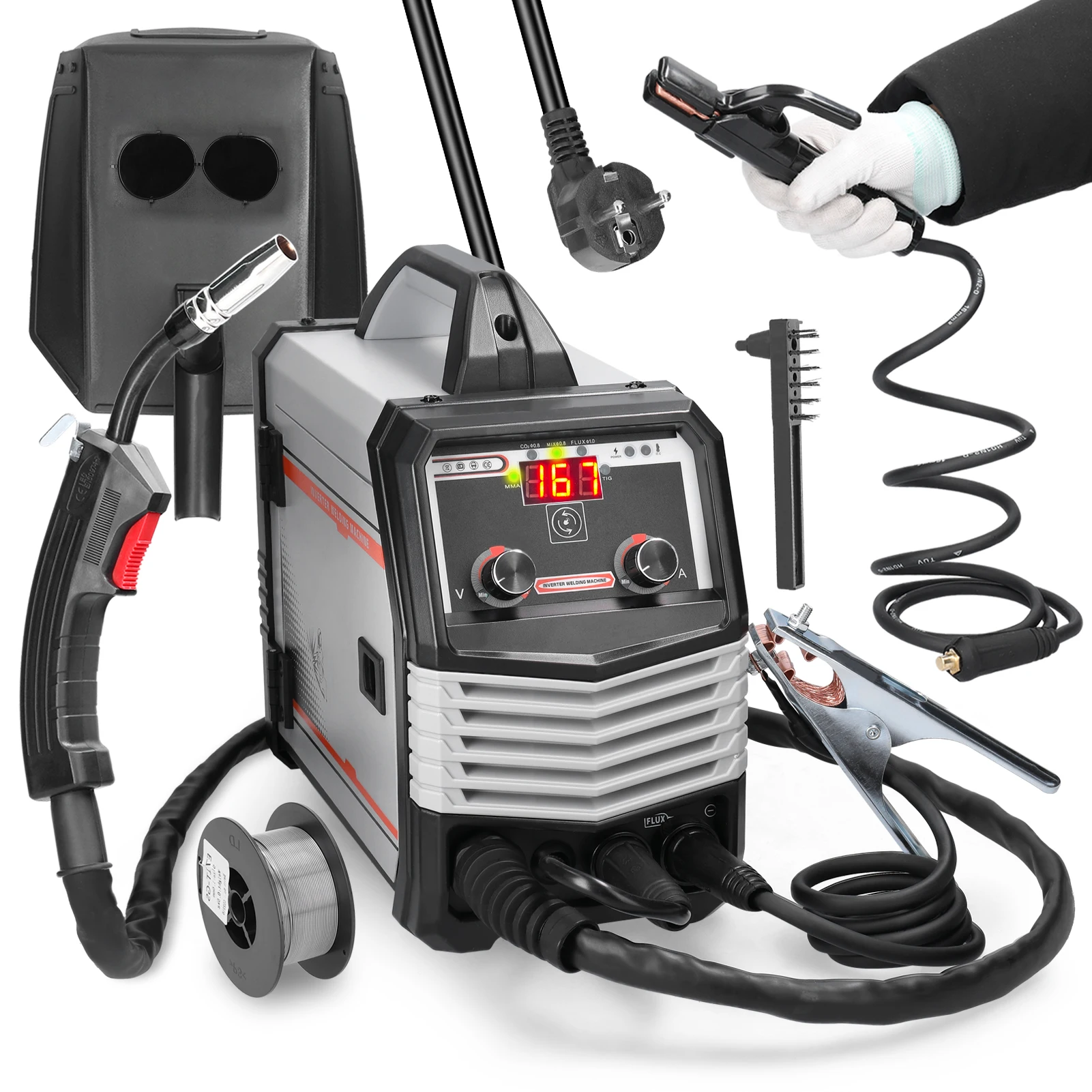 220V IGBT Inverter Welders 4in1 MIG MMA MAG TIG-160C 20A-300A Welding Machine with Automatic Wire Feeding For Home Beginner