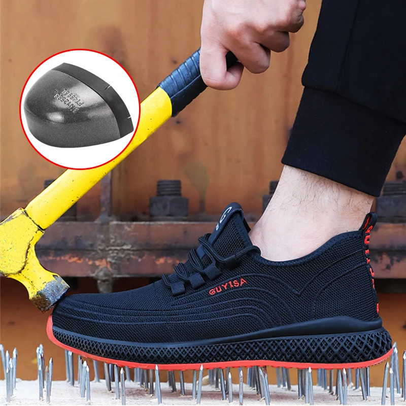Work Shoes With Steel Toe Boots Anti Smash Safety Shoes Men Women Light Work Sneakers Breathable Anti-Stab Indestructible Shoes