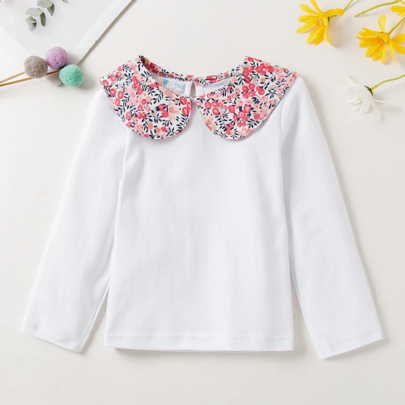 Casual Kids new Baby Girls T-shirt Spring Doll Collar Baby Girls Long Sleeve 2025 Solid Color T-shirt Children's Clothes 1-5Yrs