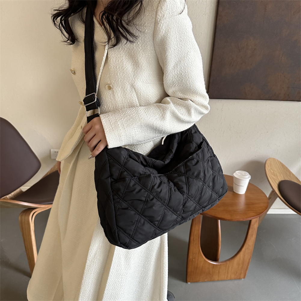 Women Soft Nylon Side Bags Puffy Tote Bag with Adjustable Strap Large Capacity Lady Shoulder Crossbody Bags for Daily Office Use