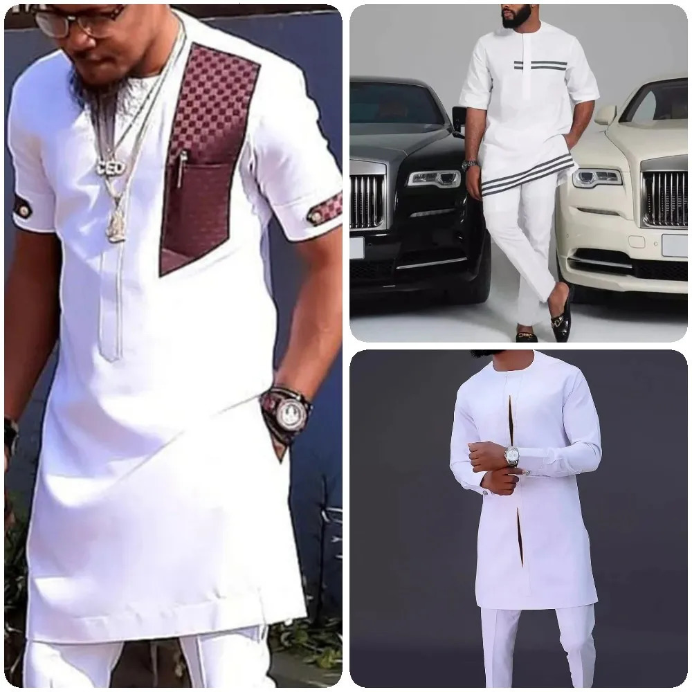 Summer Short-Sleeved Mens Shirt And Pants 2-Piece National Style Mens Clothing Play Beach Party PROM Prayer Slim Casual Suit 240321