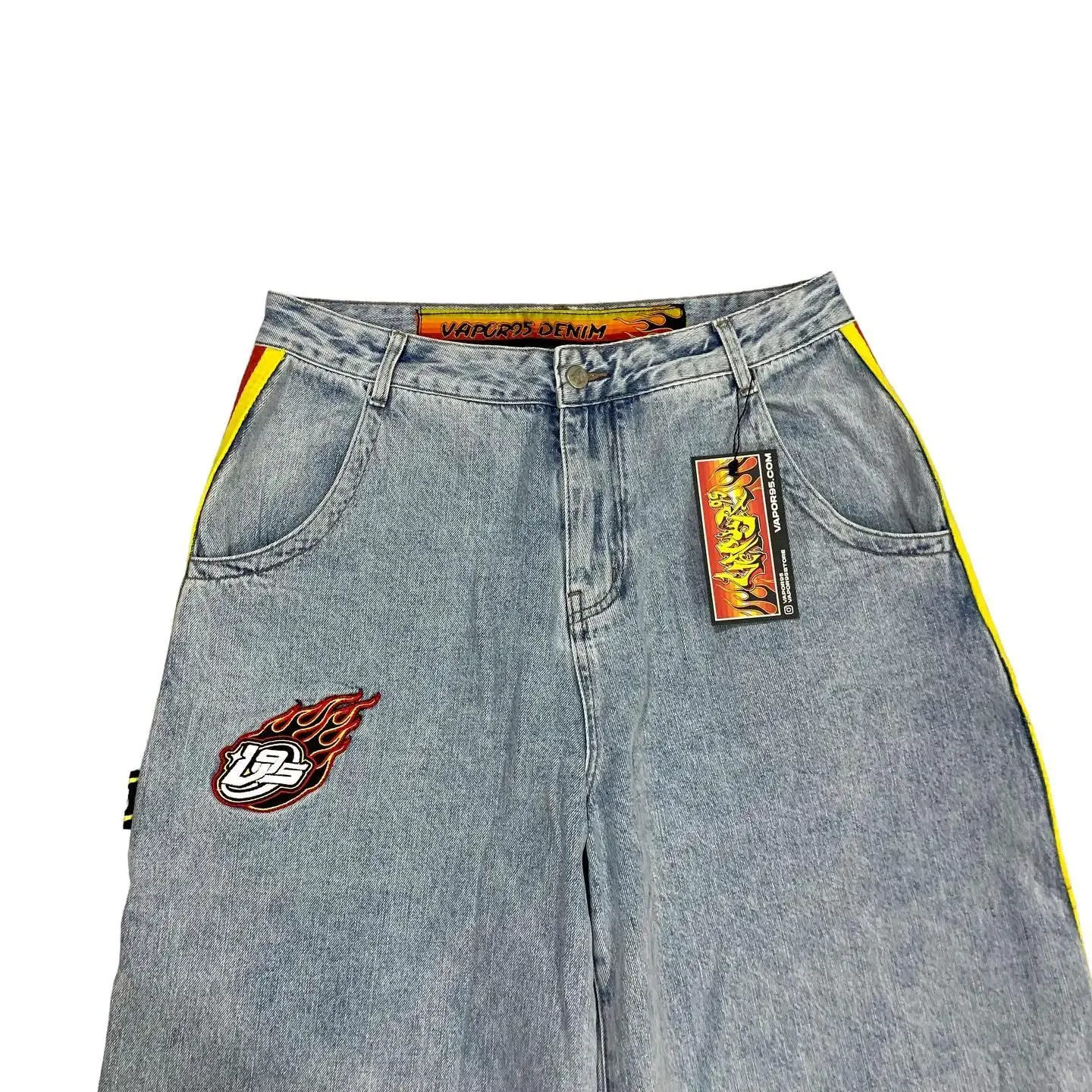 Vapor 95 Jeans Y2K Hip Hop Letter Pattern Retro Blue Oversized Baggy Jeans Denim Pants Women Harajuku High Waisted Wide Trousers