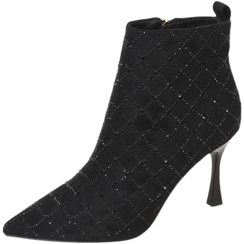 Shoe Women's Autumn Boots Heeled Shoes Botins Luxury Brand Woman Stripper Heels Vintage Sexy Rhinestone Ankle 2022 Free Shipping