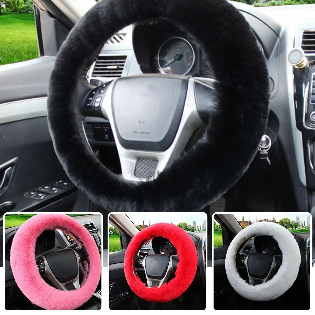Universal Car Gear Shift Handbrake Steering Wheel Plush Cover Set Fluffy Winter Warm Auto Interior Accessiories Car Wheel Cover