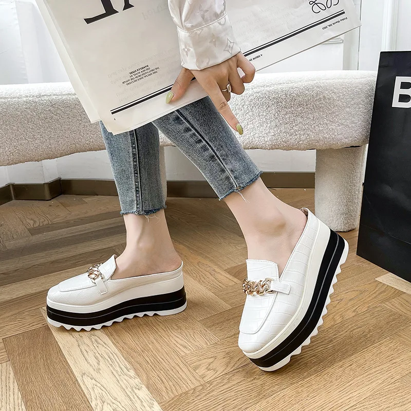Slippers Women Flip Flops Comfortable Rubber Platform Shoes Women Casual Round Toe Flat 2025 Loafers Flats Autumn new Women Shoes PU 2023