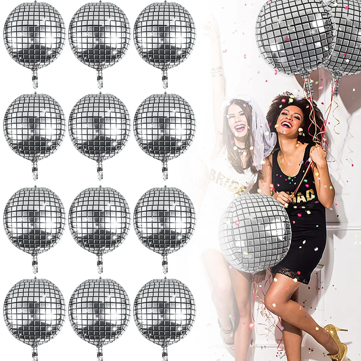 Disco Balloons 12Pcs Foil 22 Inches ddmysmile Reusable Aluminum Foil Balloons Large 4D Disco Theme Party Balloons Bar Dance Photo Props Smile