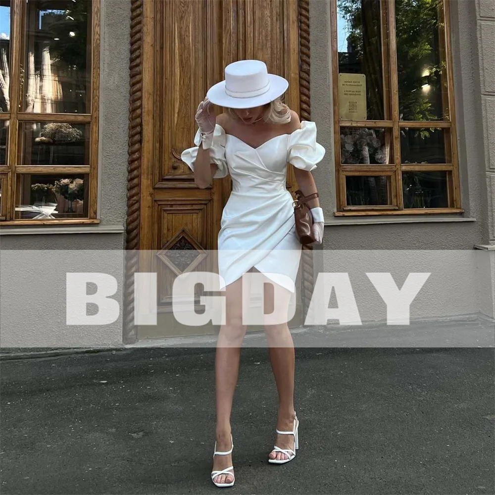 Elegant Short Wedding Dresses 2024 Puff Sleeve Sweetheart Open Back Satin Pleat Sheath Bridal new Gown 2025 Above Knee Vestidos De Noiva