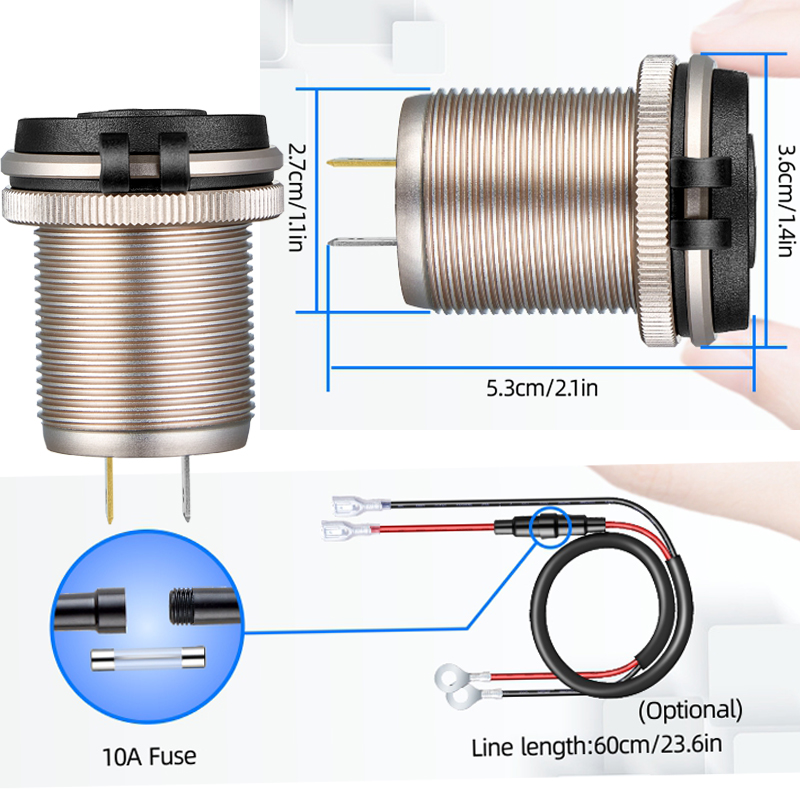 Car Charger Socket V Dual USB QC Port With LED Voltmeter tomada v automotivo for Boat Marine 5