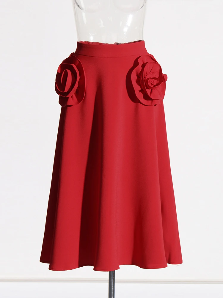 GALCAUR Spliced Appliques Midi Skirts For Women High Waist Patchwork Zipper 2025 Folds Solid Loose new Temperament Summer Skirt Female
