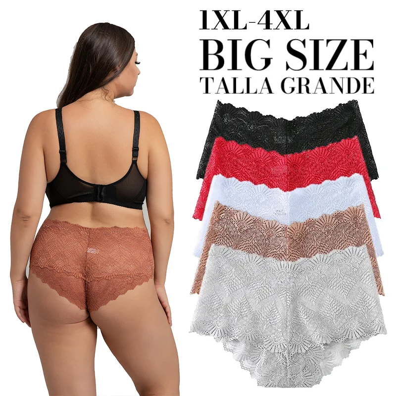 3PCS Sexy Lingerie new Plus Size Women Panties High-Waist Lace Underwear Floral Transparent Briefs 2025 Intimate Lady Underpants 1XL-4XL