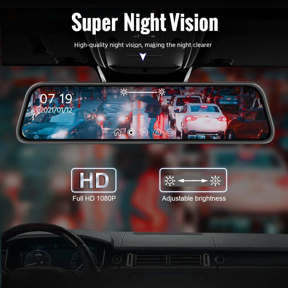 E-ACE 10 Inch Car DVR Mirror Video Recorder 1080P Touch Screen Dashcam For Car AHD Lens Streaming 2025 new Driving Recorder Dash Camera