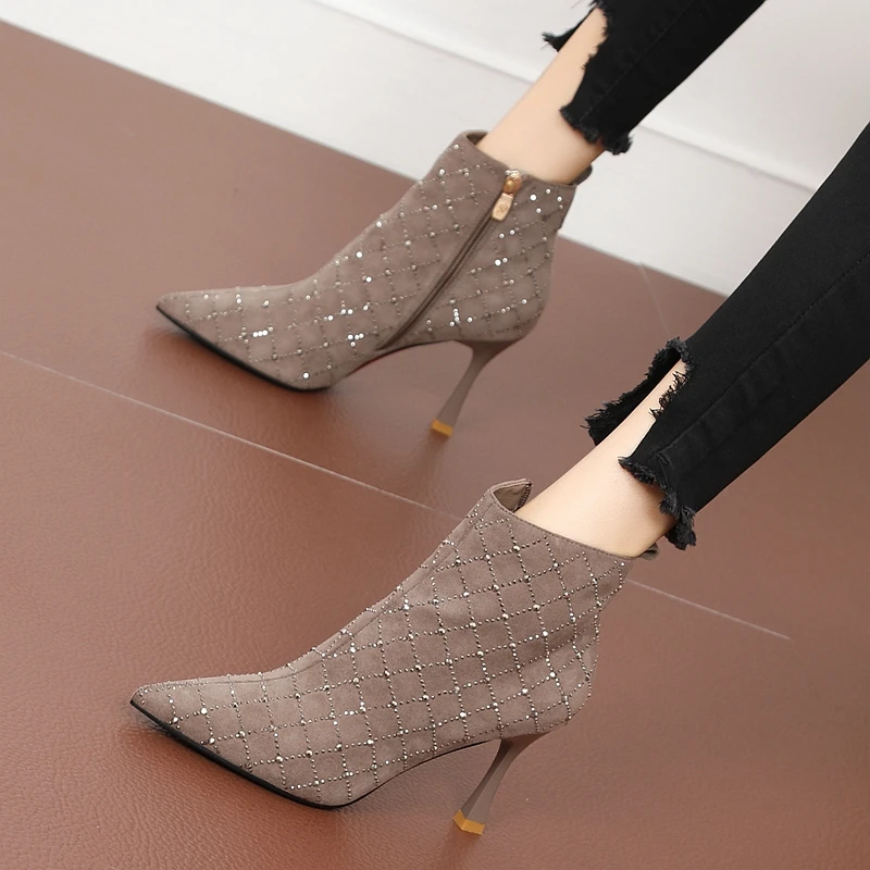 Shoe Women's Autumn Boots Heeled Shoes Botins Luxury Brand Woman Stripper Heels Vintage Sexy Rhinestone Ankle 2022 Free Shipping