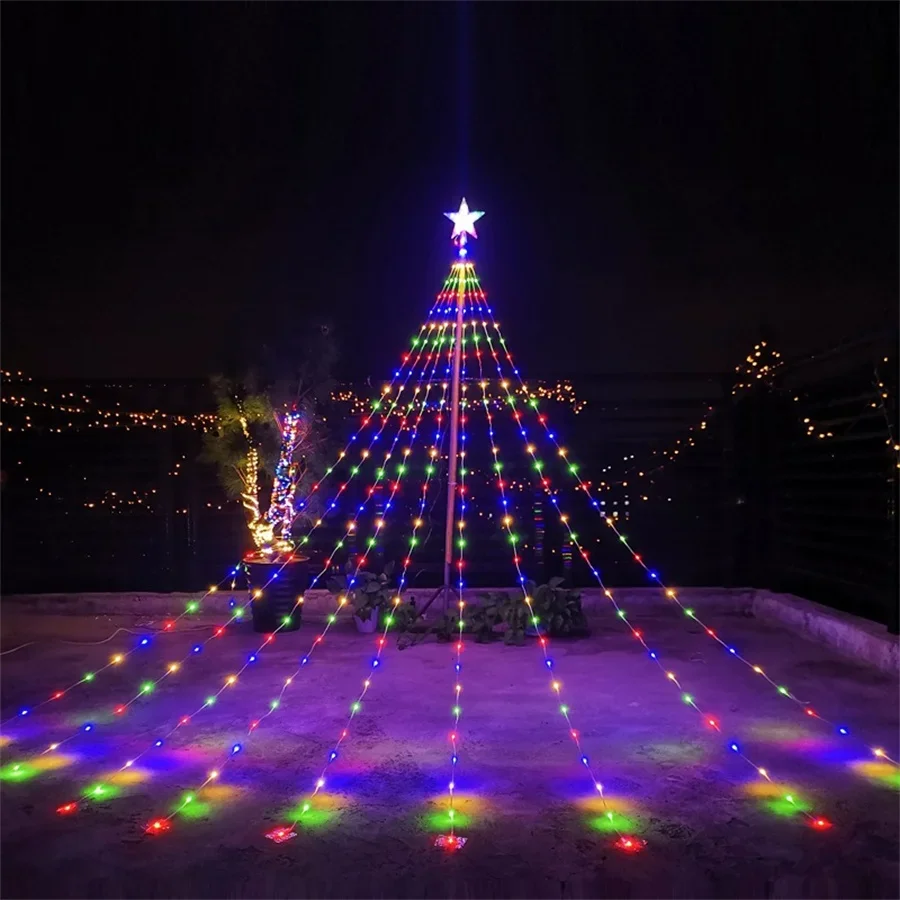 Outdoor Lights 9X3M Tree Christmas Star String Lights 288 LED Waterfall Curtain Lights Topper Star Fairy String Light smile