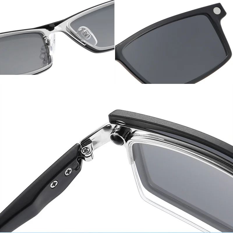 5 In 1 Rectangle Magnet Sunglasses Men Polarized Clip On Glasses for Men Half Metal Frame Male 0 Diopter Optic Myopia Eyewear