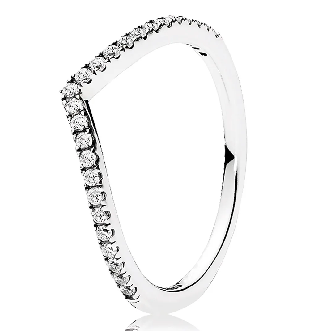 925 Silver Women's Ring Original Gold Silver Rose Gold Full Diamond Fashion Ring Zircon Sparkling Wishbone Princess