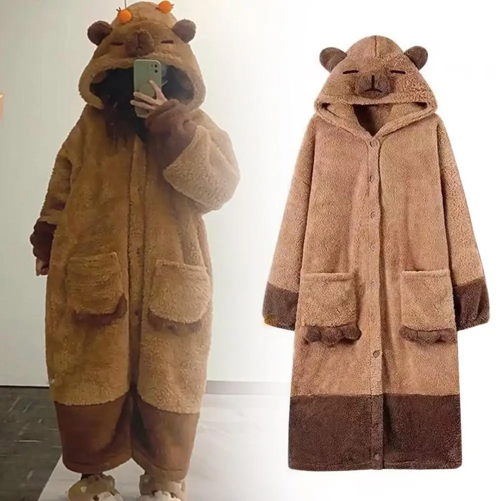 Brown Capybara Coral Velvet Pajama Office Nap Wearable Loose Onesie Pajamas Kids Soft Cute Animal Shape Blanket For Adult Blanke