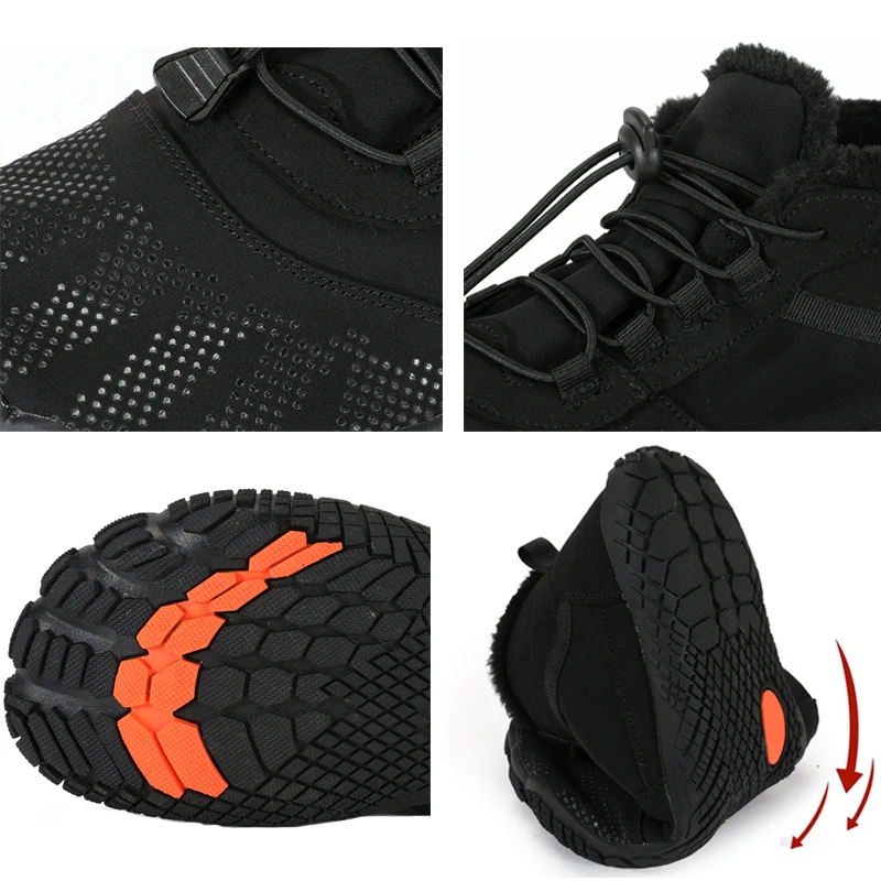 Waterproof Men Boots High Top Casual Shoes Winter Sneakers Plush Warm Snow Shoes Barefoot Shoes Big Size 36-47 Women Men Boots
