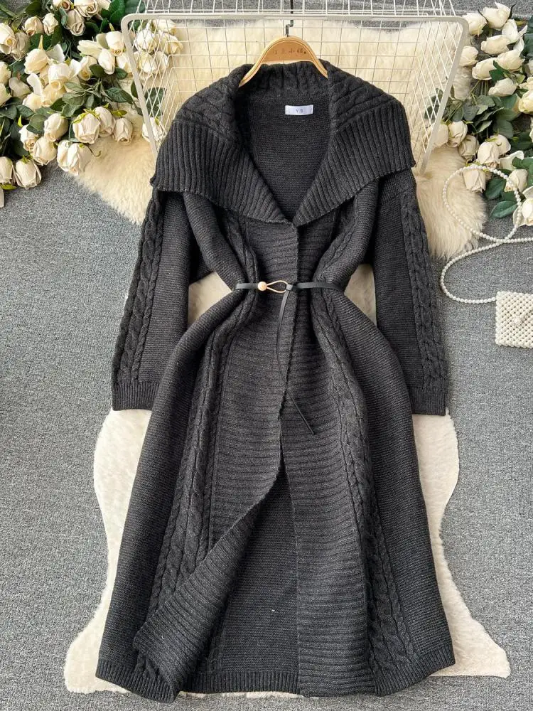 Women Beige Thick Warm 2025 Loose new Brown Cardigan Knit Long Coat Gray Long Sleeve Sweater Tops Streetwear Women 2023 Autumn Winter New
