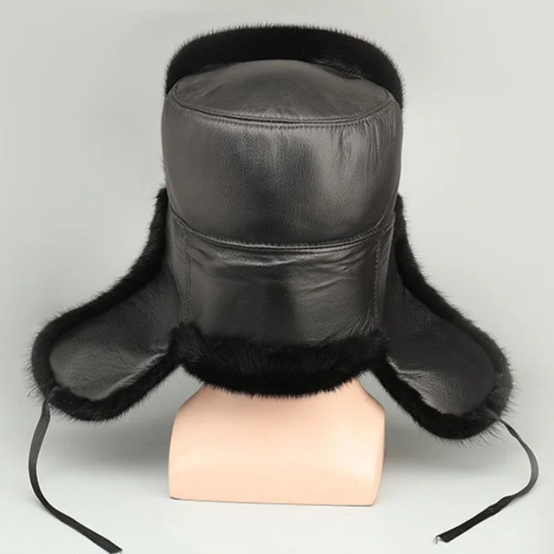 Winter Faux Mink Fur Bomber Hat Thicken Warm Plush Earflap Caps for Man Dad Grandpa Outdoor Windproof Earmuff Russian Bonnet Hat