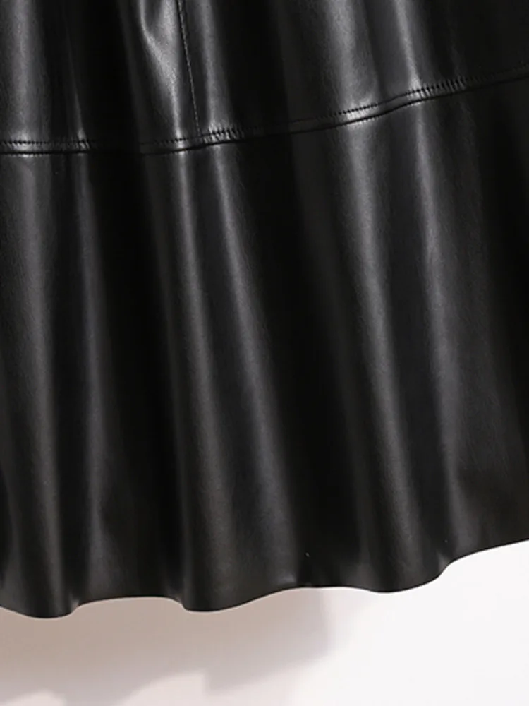 UCXQ Oversized Streetwear Women's New PU Leather Skirts Female Casual Elastic High Waist Half Skirt 2024 Spring Autumn 23A7113