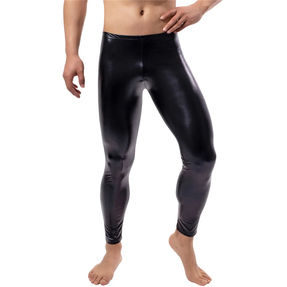 Long Men s Leggings Faux Leather Tight Pants PU Pole Dance Skinny Trousers Nightclub Mens Party Clubwear XL