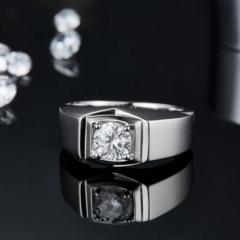 1 Carat Real Moissanite Ring For Men S925 Sterling Silver Round Brilliant Male Wedding Jewelry Gift With GRA Certificate