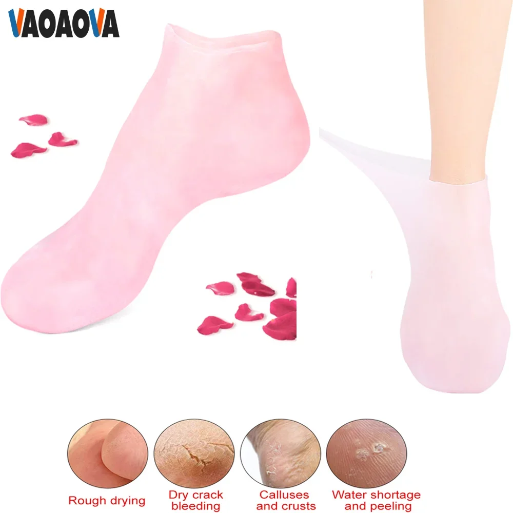 Pair Feet Care Socks Moisturizing Silicone Gel Heel Full Length Foot Skin Tools Protectors Anti Cracking Spa Home Use 5