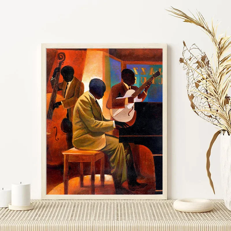 Abstract Jazz Musician Saxophone Trumpeter Singer Vintage Poster Canvas Painting Wall Art Pictures Home Cafe Bar Interior Decor