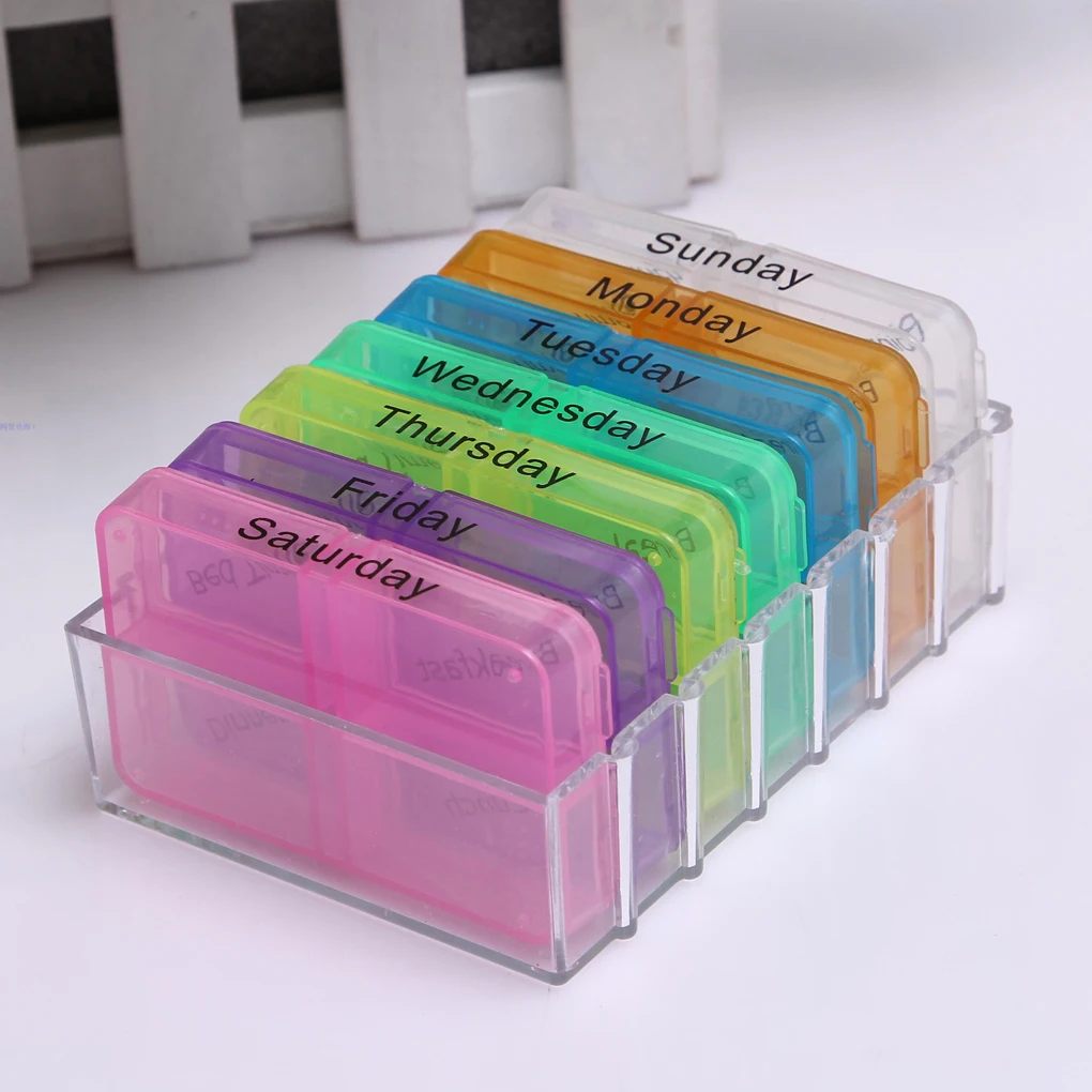 Weekly Pill 2025 Box new Travel Multi-color Tablet Case Medicine Dispenser with 28 Grids Storage Holders Holding Containers