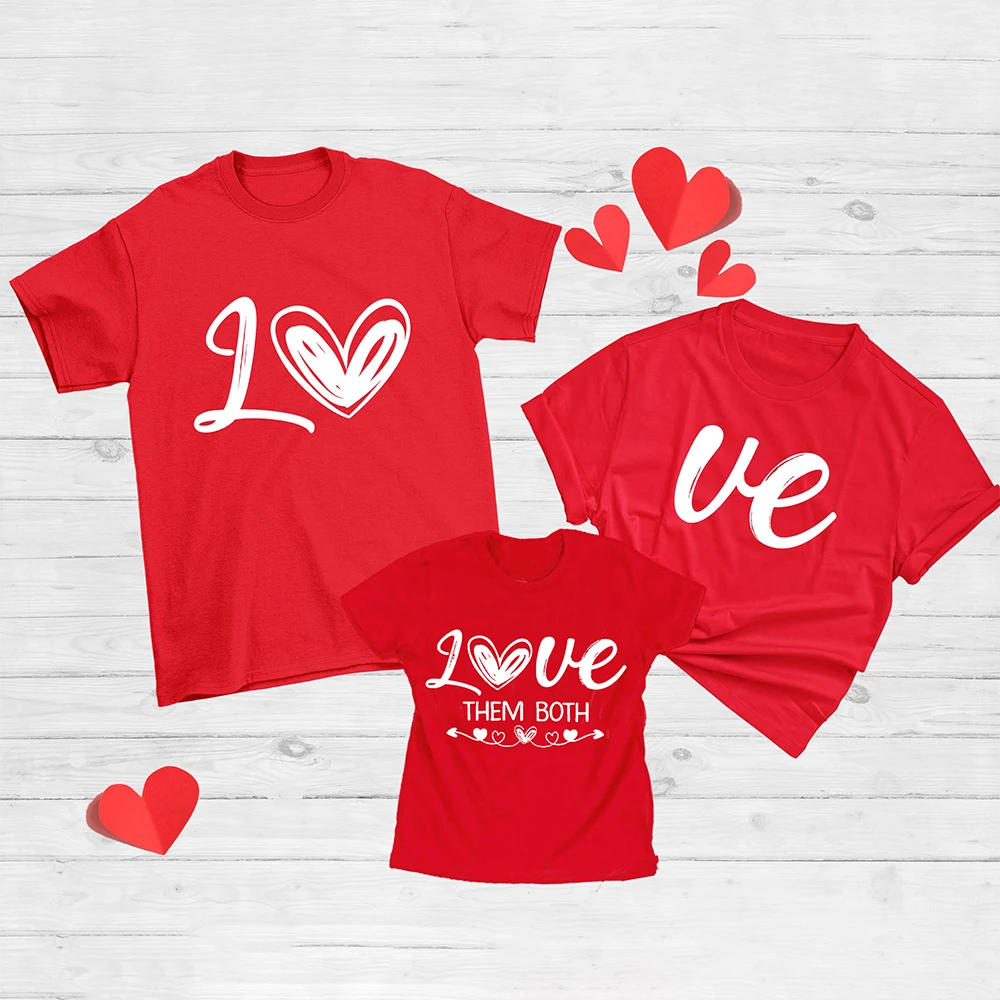 love print valentine Family Matching Clothes Mother Father Kids T Shirt Tops Valentine s Day Outfit shirt funny red tee