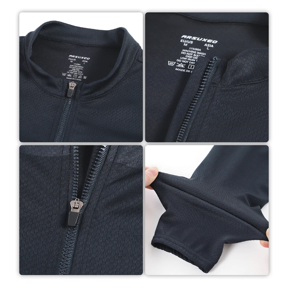 ARSUXEO Men s Cycling Jersey Long Sleeve Slim Fit MTB Bike Road Biking Bicycle Clohting Male Shirt Breathable