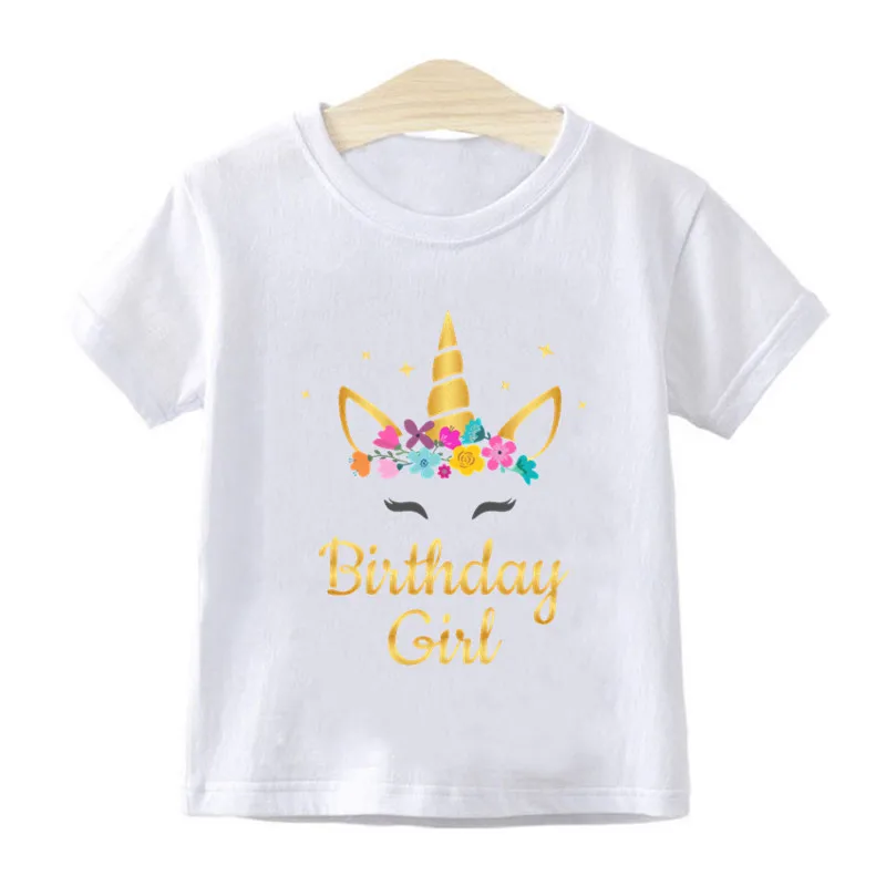 Cute Magic Unicorn Birthday Baby Girls T shirt Kids Clothes Harajuku Casual Tops Summer Short Sleeve O-Neck Children T-shirts
