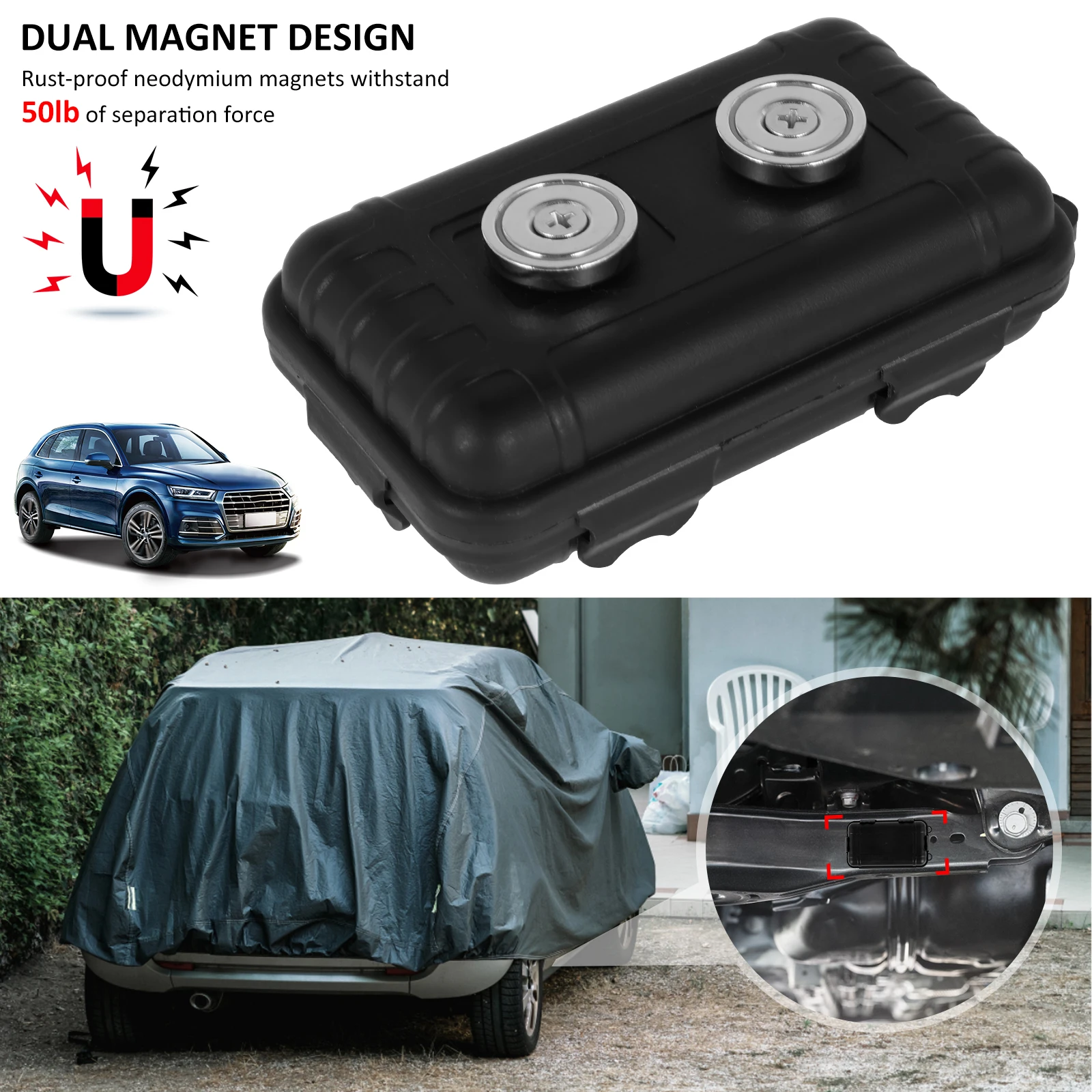 Magnetic Key Holder Under Car Hide Key Box with Strong Magnet Waterproof Magnetic Key Hider Rustproof Magnetic Storage Box