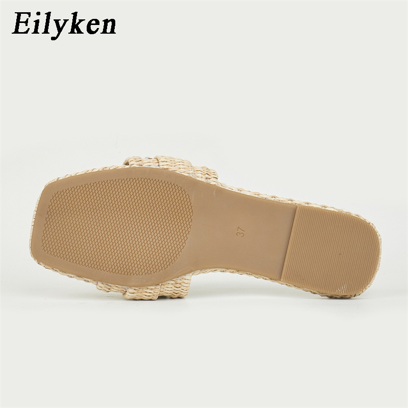Eilyken Summer Glitter Rhie Women Slippers Bright Dia Flat Bottom Cane Crystal Sandals Beach Slides Shoes atos muje