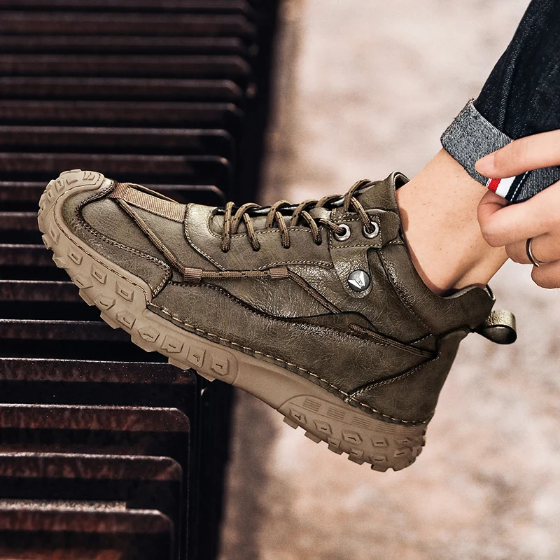 Winter Men Ankle Boots new with Fur Handmade Leather Snow Boots Designer Keep Warm Boots 2025 High Quality Work Boots Outdoor Sneakers