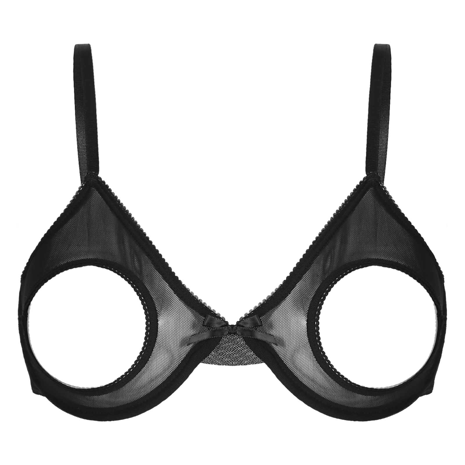 Women's Bra Tops Sheer Mesh Hollow Out Open Nipples Underwired Exotic Tops Unlined Bralette Sexy Brassiere Balconette Underwear
