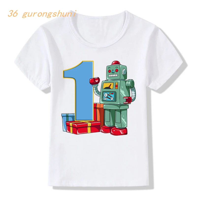 kids t shirt for boys-clothing kid girls clothes Happy Birthday number 2025 1 2 3 new 4 old tshirt girl funny robot graphic tee t-shirt