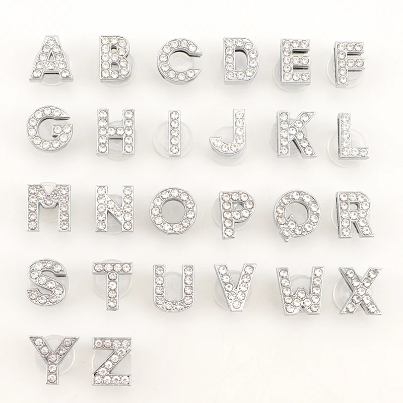 Croc Shoe Charms Glitter Rhinestone Letter Crystal Alphabet Shoes Decorations Jewelry Slider Bracelet Wristbands Croc Accessorie